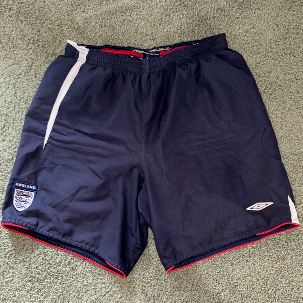 Umbro Blue England Soccer Shorts Lightweight Drawstring